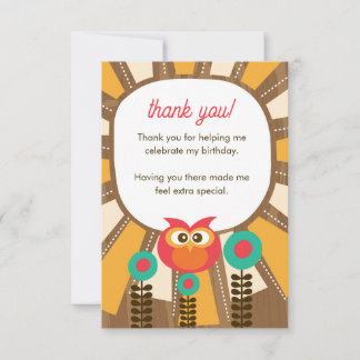 Woodland Owl First Birthday Thank you  – One Year  Bedankkaart