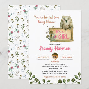 Woodland Owl Het is een Girl Baby shower Uitnodigi Kaart