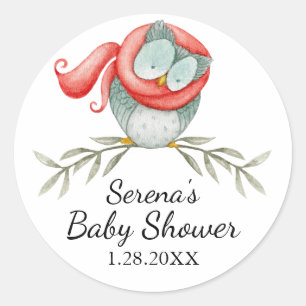 Woodland Owl in het Baby shower Red Scarf Ronde Sticker