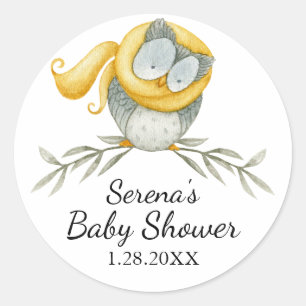 Woodland Owl in Yellow Scarf Baby shower Ronde Sticker