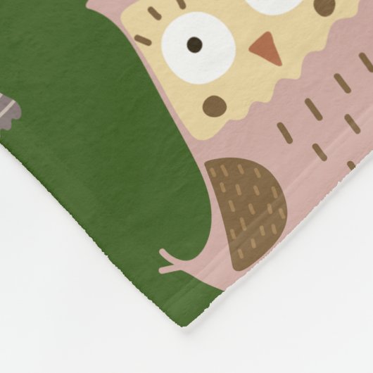 Woodland Owl Pattern, Kinder Green Fleece Deken (Hoek)