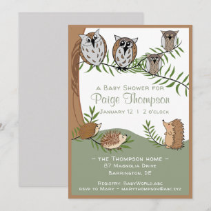 Woodland Owls and Hedels Baby shower Invitation Kaart