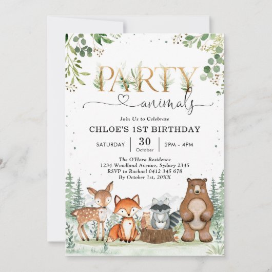 Woodland Party Animals Boy Birthday Invitation (Devant)