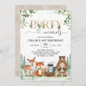Woodland Party Animals Boy Birthday Invitation (Devant / Derrière)