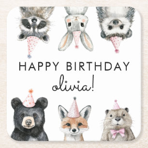 Woodland Party Animals Vierkante Kartonnen Onderzetter