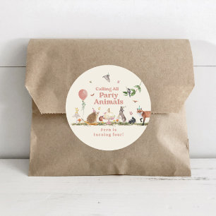 Woodland Party Dieren Roze Verjaardagsfeest Ronde Sticker