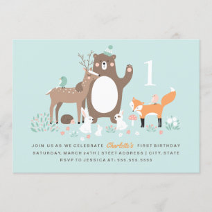 Woodland Party Eerste Verjaardag Uitnodiging