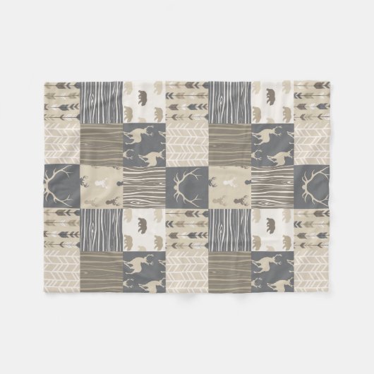 Woodland Patchwork Blanket in Tan en Grey Fleece Deken (Voorkant (Horizontaal))