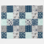 Woodland Patchwork Deer. - Mint/Navy/grijs Fleece Deken (Voorkant (Horizontaal))