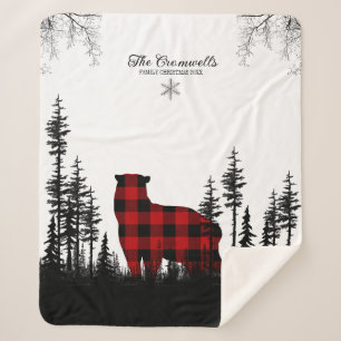 Woodland Pine Forest Beer Familie kerstnaam Sherpa Deken