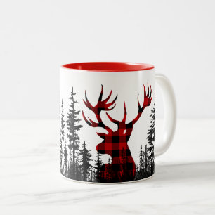 Woodland Pine Forest Buffalo Pset Stag Head Tweekleurige Koffiemok