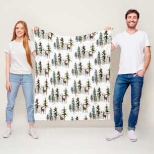 Woodland Pine Forest Reindeer Stag & Doe Fleece Deken