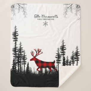 Woodland Pine Forest Stag Family Kerstnaam Sherpa Deken
