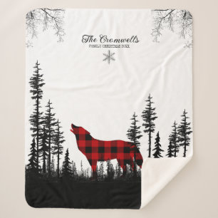 Woodland Pine Forest Wolf Family Kerstnaam Sherpa Deken