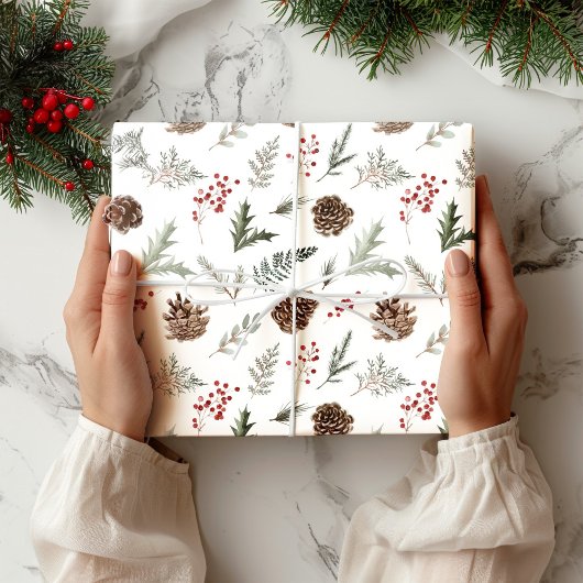Woodland Pine Rustieke Kerstmis Cadeaupapier