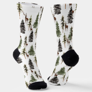 Woodland Pine Spruce Tree Forest Stag Reindeer Sokken