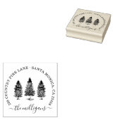 Woodland Pine Trees Script Naam & Retouradres Rubberstempel (Gestempeld)