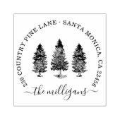 Woodland Pine Trees Script Naam & Retouradres Rubberstempel (Afrduk)