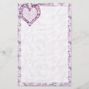 Woodland Pink/Paars Camouflage Heart op Camo Briefpapier