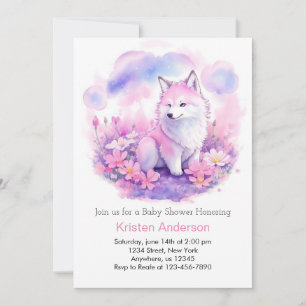 Woodland Pink Wolf Cub Baby shower Kaart