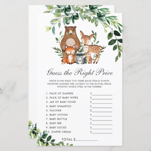 Woodland raadt de juiste prijs-Baby shower aan (Voorkant / Achterkant)