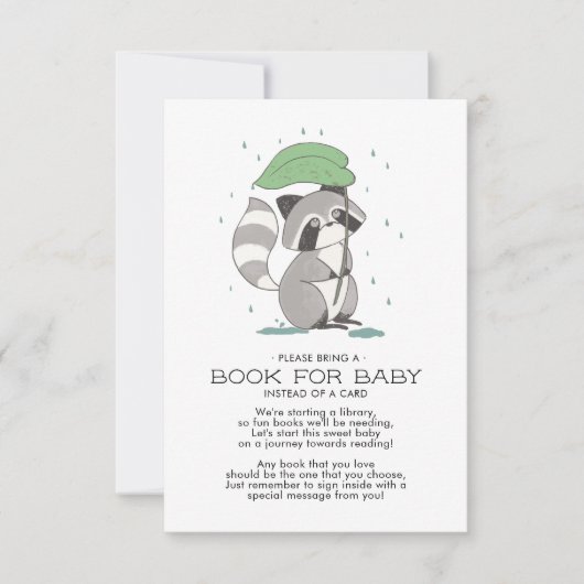 Woodland Raccoon Baby shower Boek voor Baby Kaart (Voorkant)