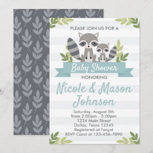 Woodland Raccoon Baby shower Invitation Invite Kaart