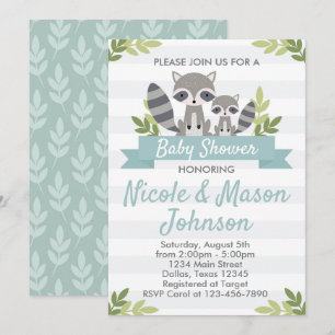 Woodland Raccoon Baby shower Invitation Invite Kaart