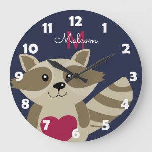 Woodland Raccoon Schattig Monogrammed Personalized Grote Klok