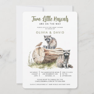 Woodland Raccoon Twins Baby shower Kaart