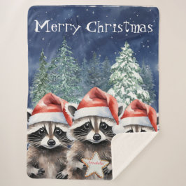 Woodland Raccoon Vrolijk Kerstfeest gepersonalisee Sherpa Deken