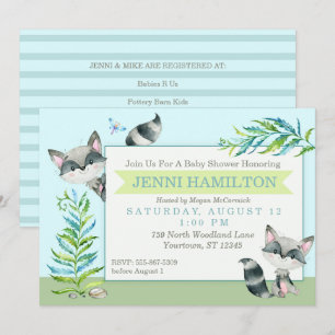 Woodland Raccoon Whimsical Baby shower Kaart