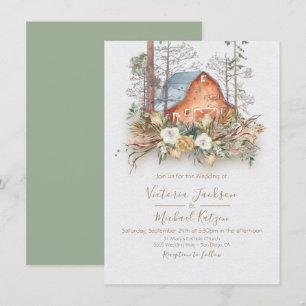 Woodland Red Barn Forest invitations de mariage