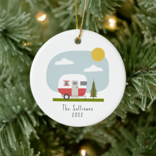 Woodland Red Camper kerst Keramisch Ornament