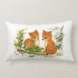 Woodland Red Foxes en Bird kerstscene Kussen