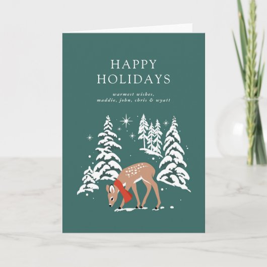 Woodland rendier in de winter feestdagen kaart (Voorkant)