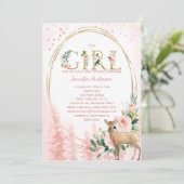 Woodland Roos Baby Girl Shower Kaart (Staand voorkant)