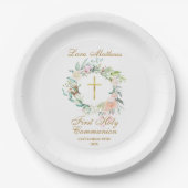 Woodland Roos Garland First Heilige Communie Papieren Bordje (Voorkant)