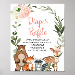 Woodland roze floral Diaper baby shower Raffle Poster