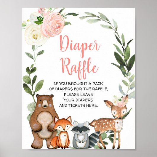Woodland roze floral Diaper baby shower Raffle Poster (Voorkant)