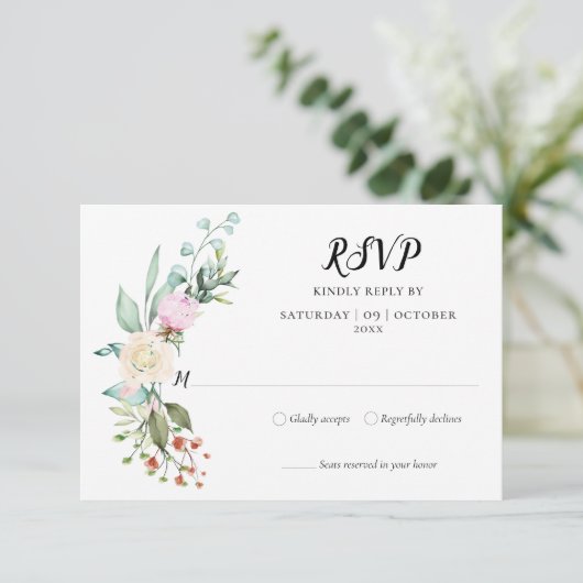 Woodland Rozen Greenery Floral RSVP (Staand voorkant)