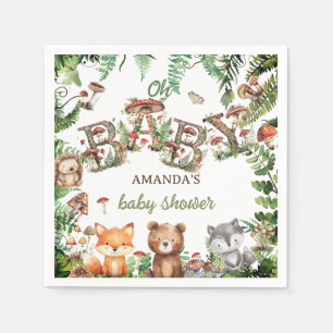 Woodland Rustic Animals Botanical Baby shower Servet