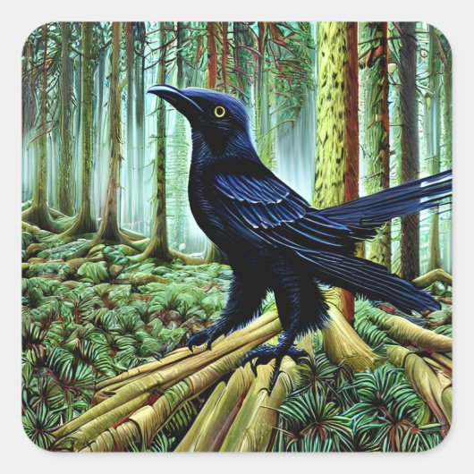 Woodland Rustic Black Raven Vierkante Sticker (Voorkant)