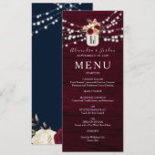 Woodland Rustic Bourgogne bruiloft Menu (Voorkant / Achterkant)