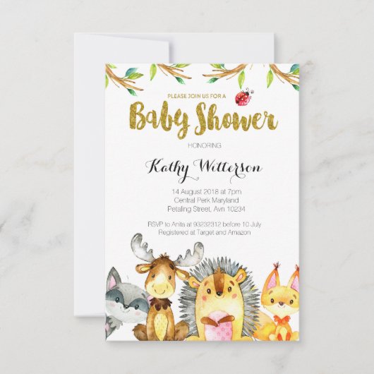 Woodland Rustic Creatures Baby shower Kaart (Voorkant)