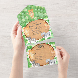 Woodland Safari Animals Baby shower All In One Uitnodiging