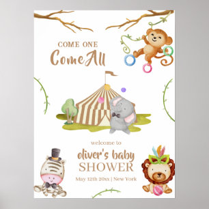 Woodland Safari Dieren Circus Baby Shower Welkom Poster