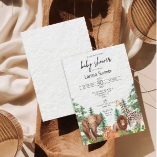 Woodland Safari Zoo Animal Baby shower Invitation Kaart