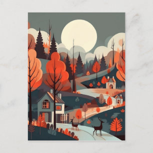 Woodland Scandi Village Art Briefkaart