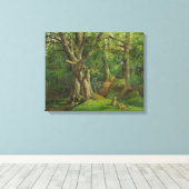 Woodland Scene met Rabbits, 1862 (olie op canvas) Canvas Afdruk (Insitu (Houten vloer))